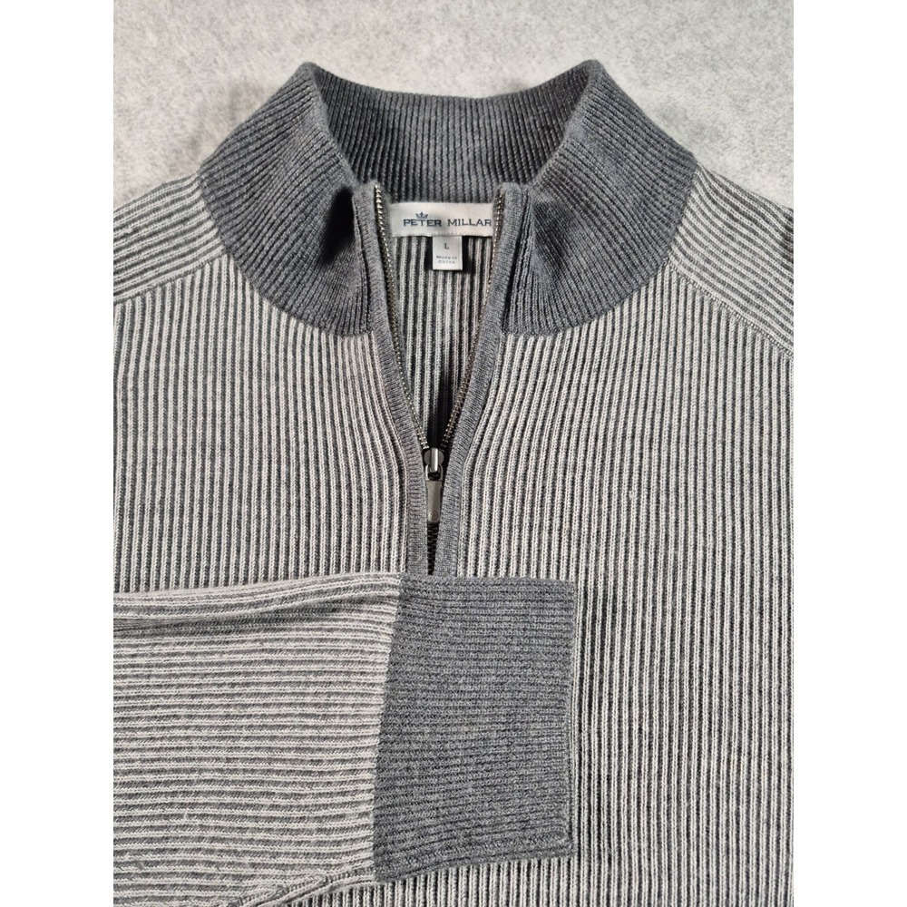 Peter Millar Men's L Merino Wool Storm Overlook Rib 1/4 Zip Pullover Sweater